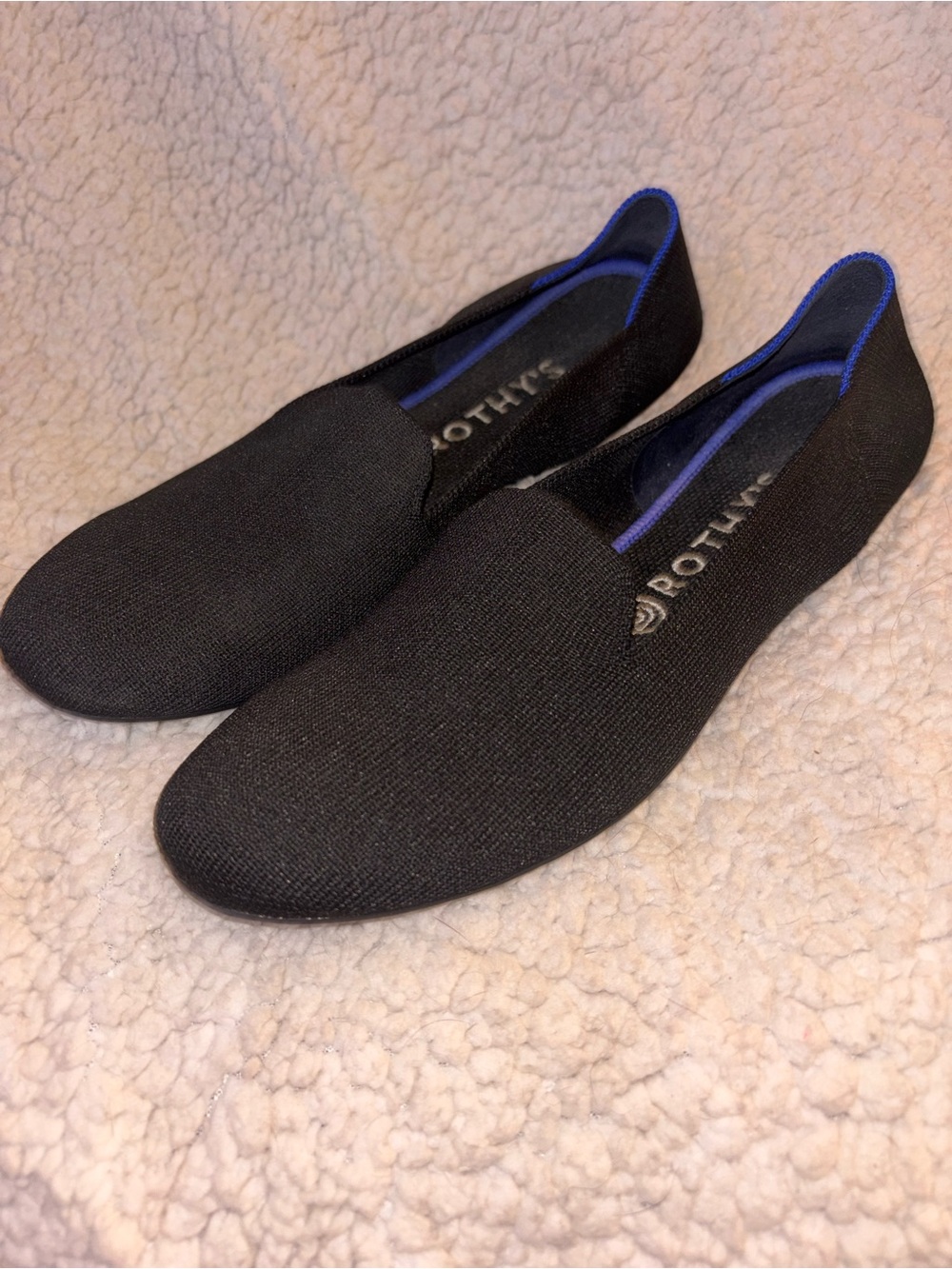 Rothy’s The Loafer Black Knit Blue Trim Flats Women’s Size 9 US